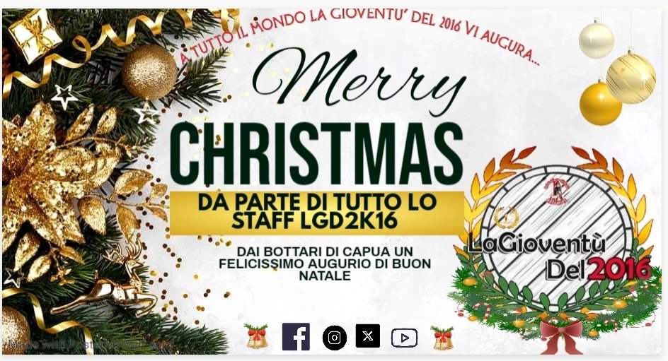 LGD2016CAPUA's tweet photo. BUONGIORNO A TUTTI VOI.....I BOTTARI DI CAPUA CON IL NOME DI "LA GIOVENTÙ DEL 2016 "......AUGURA A TUTTI VOI UN FELICISSIMO NATALE RICCO DI CALORI ED EMOZIONI A TUTTI VOI ....AUGURA A TUTTO IL MONDO ....AI COLLEGHI .....AI SUOI FAN....AI SUOI AMATI SPONSOR....FRATELLI E SORELLE. https://t.co/hVKKNKUV7k