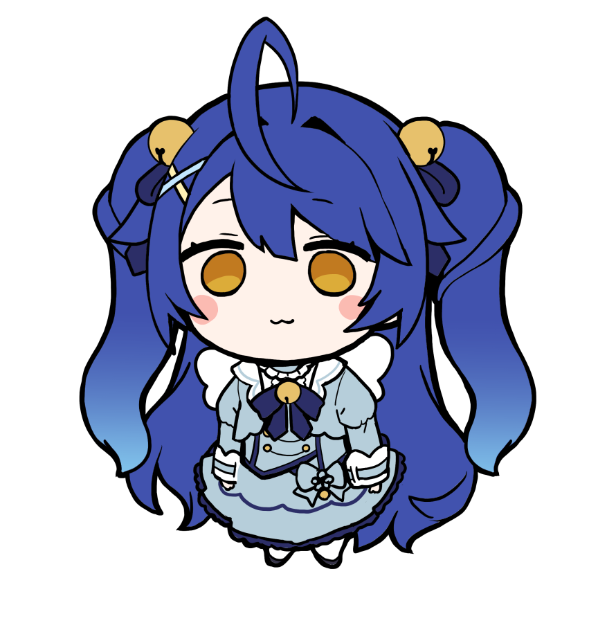 amamiya kokoro 1girl solo bell hair ornament blue hair long hair chibi  illustration images