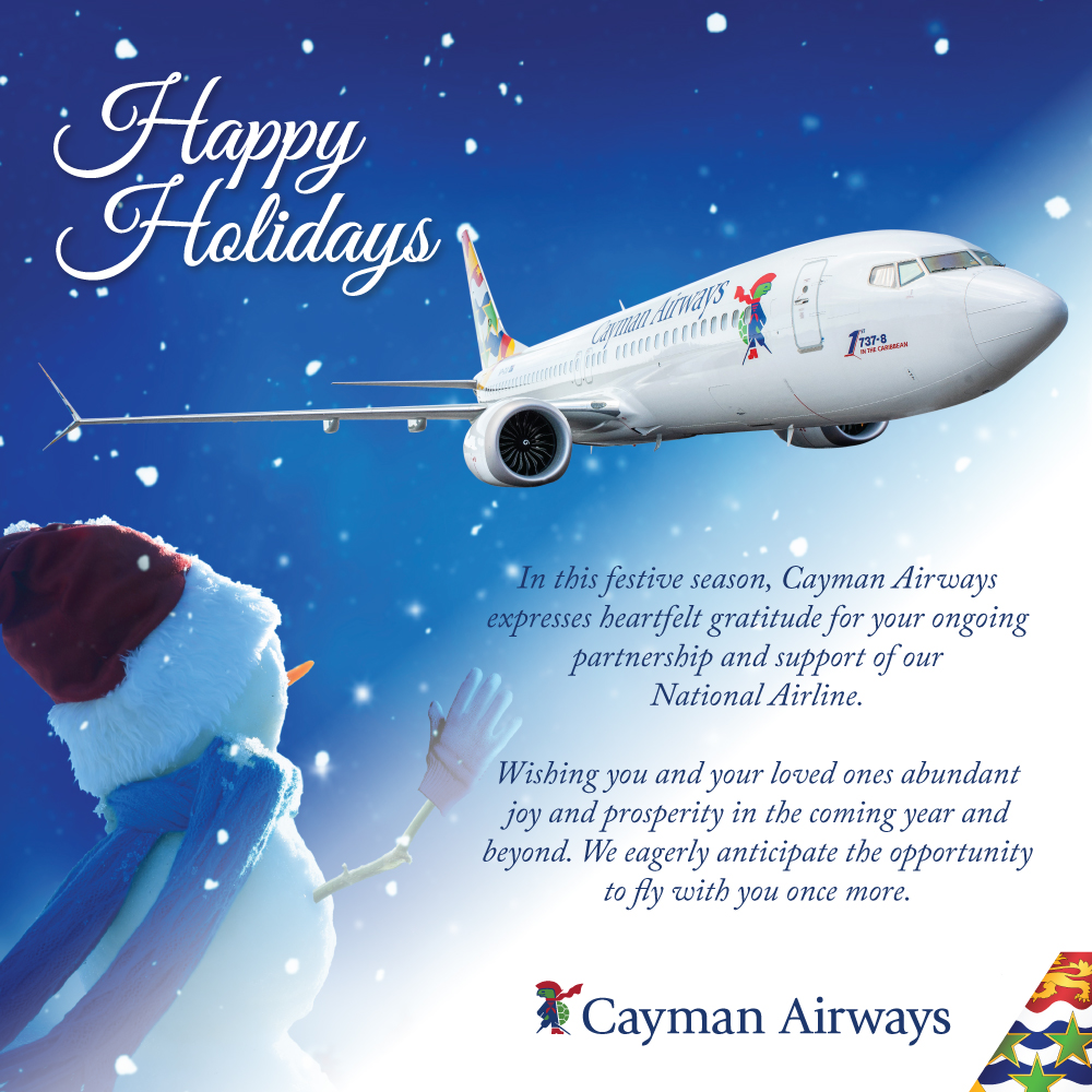 Happy Holidays from Cayman Airways! 🎄 Wishing you and your loved ones abundant joy and prosperity in the coming year ahead. 🙏 #CaymanIslands #CaymanAirways #Merry Christmas