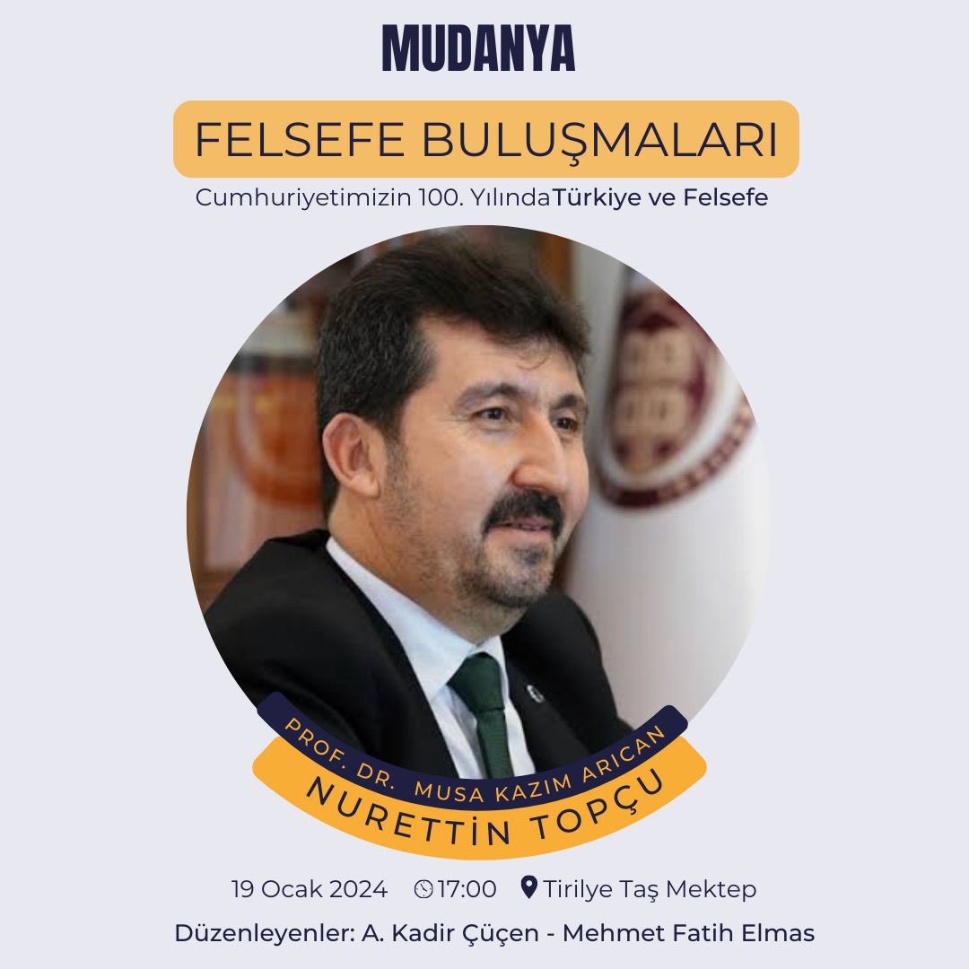 DUYURU

Prof. Dr. Musa Kazım Arıcan hocamız ile 29 Aralık’ta Tirilye Taş Mektep’te gerçekleşmesi beklenen Felsefe Buluşması, 19 Ocak 2024’e aynı yerde yapılmak üzere ertelenmiştir. Duyurulur.
<a href="/aricankazim/">Musa Kazım ARICAN</a>