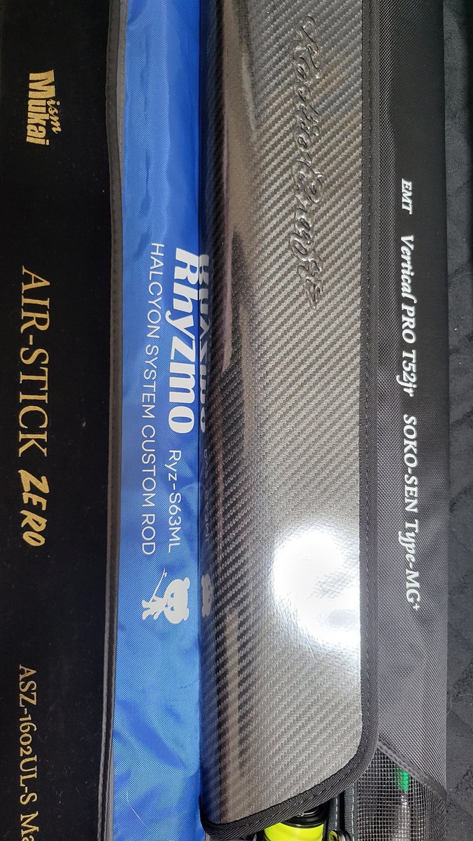 sugi_motor's tweet photo. MUKAI AIR-STICK zero 
Rhyzmo RYZ-S63ML
ロデオクラフト999.9 Chimera 603l-e
vertical PRO T52jr SOKO-SEN https://t.co/imMuISYp9H