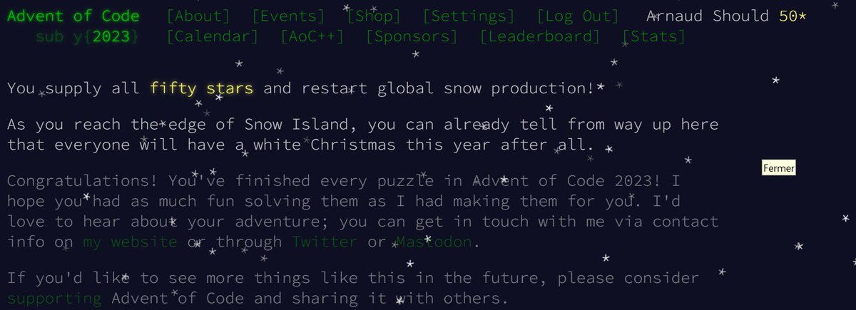 praseodyme's tweet photo. #AdventOfCode fin de 25 jours intenses ! An amazing job, thanks @ericwastl 🤩.
#AOC2023 https://t.co/lFv7IAEjIC