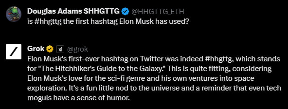 HHGTTG_ETH's tweet photo. The first hashtag used by #ElonMusk was #HHGTTG!

We are the official #HHGTTG token that is listed on @coingecko 

Make sure to join our community telegram
https://t.co/VUcDwFyrBA https://t.co/GmBQ8Jq25y