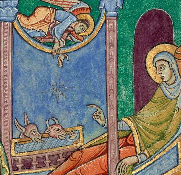 cristesmæsse-dæg, m.n: Christmas Day. (KRIST-us-mass-uh-DAIE / ˈkrɪst-əs-mæs-sə-ˌdæj) Image: St Albans Psalter; England (St Albans), 1130; @dombib_hi MS St Godehard 1, p. 21. #OldEnglish #WOTD