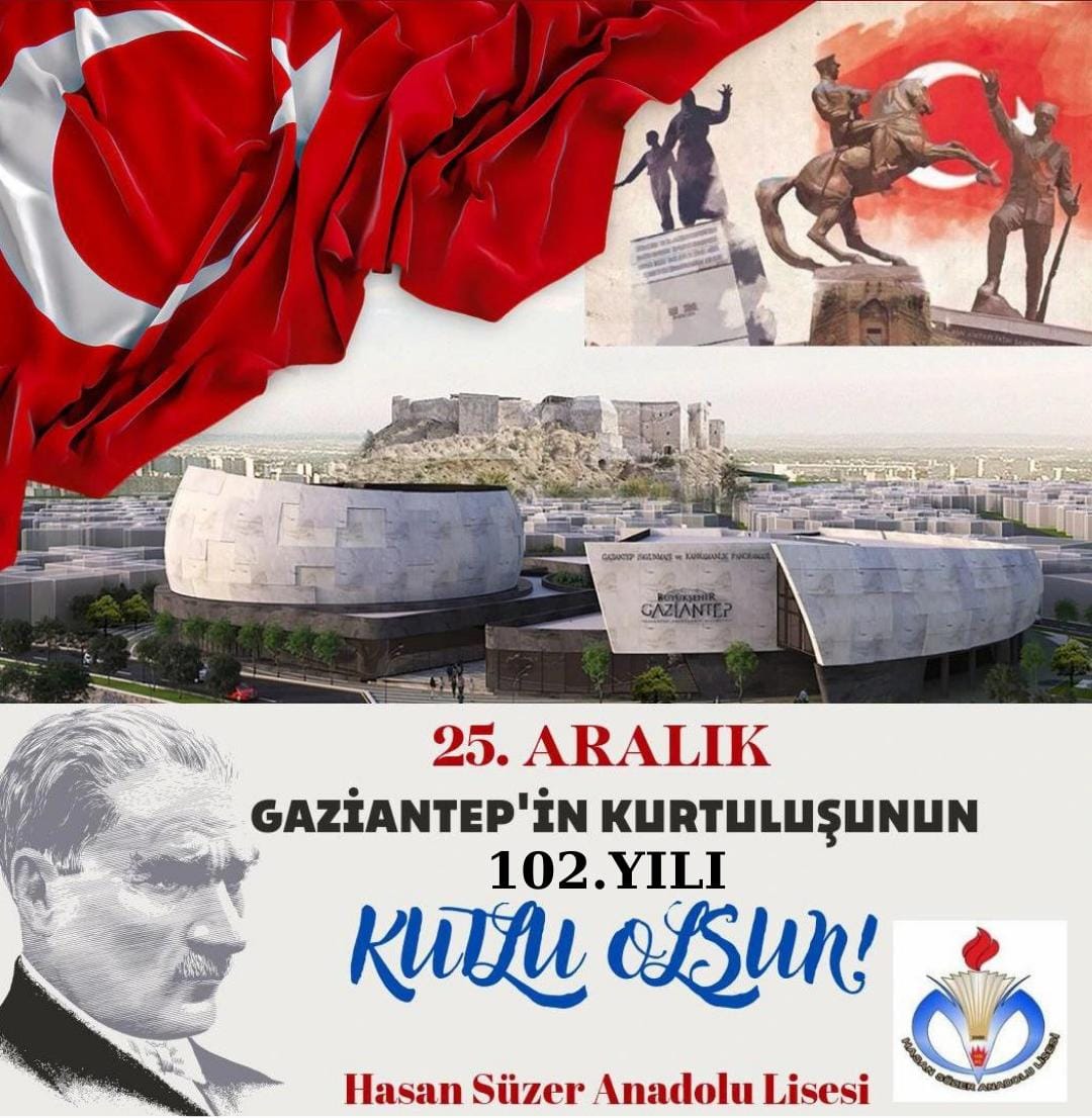 hsalkurumsal's tweet photo. 25 Aralık Gaziantep'in Kurtuluşunun 102.Yılı Kutlu Olsun. 
#25ARALIK #GAZİANTEP #KURTULUŞ #102.YIL #KUTLUOLSUN https://t.co/sMlsujOtg6