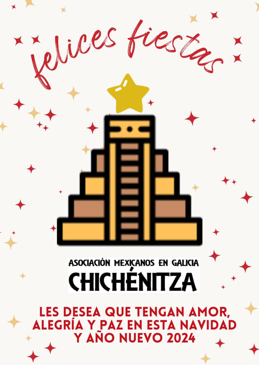 ldamasol's tweet photo. La Asociación Mexicanos en Galicia Chichénitza les desea unas fiestas decembrinas llenas de tradición, folklor, y amor. 
Gracias por ser parte de nuestra comunidad en Galicia, y deseamos que el 2024 sigamos con más tradiciones mexicanas. 

FELIZ NAVIDAD Y PROSPERO AÑO NUEVO 2024! https://t.co/NGWfxygSdE