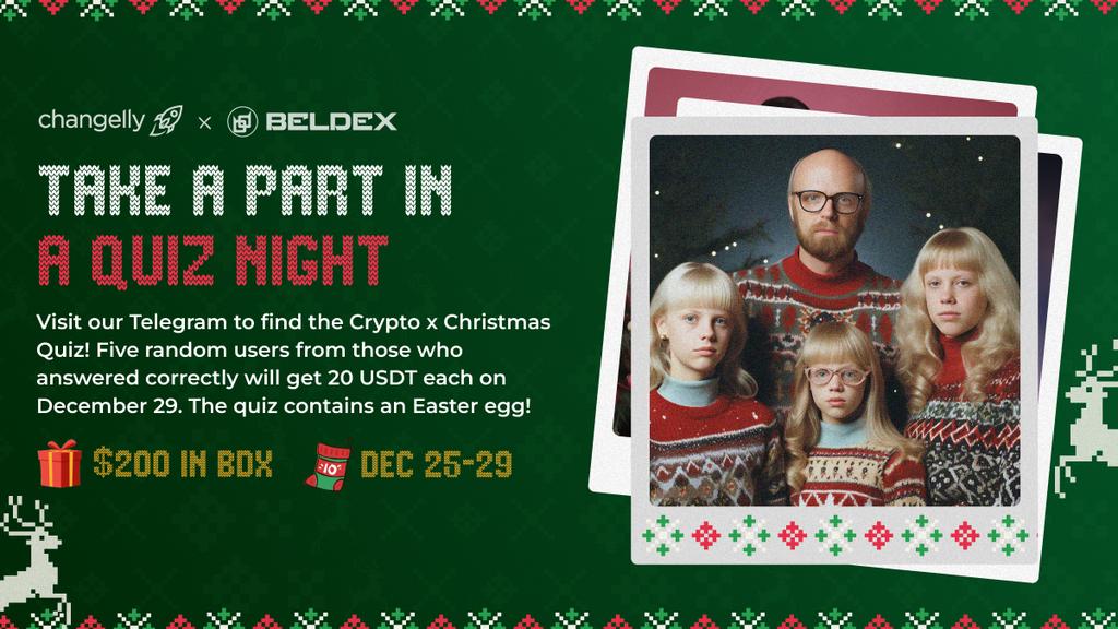 Want to test your #crypto knowledge with some Christmas vibe to it? Take the Crypto/Christmas quiz by @changelly_team x @beldexcoin!

Five users will share a prize pool of $200 worth of $BDX + everyone will get another piece of an Easter egg 🎅

🎄 t.me/changelly/2617 🎄