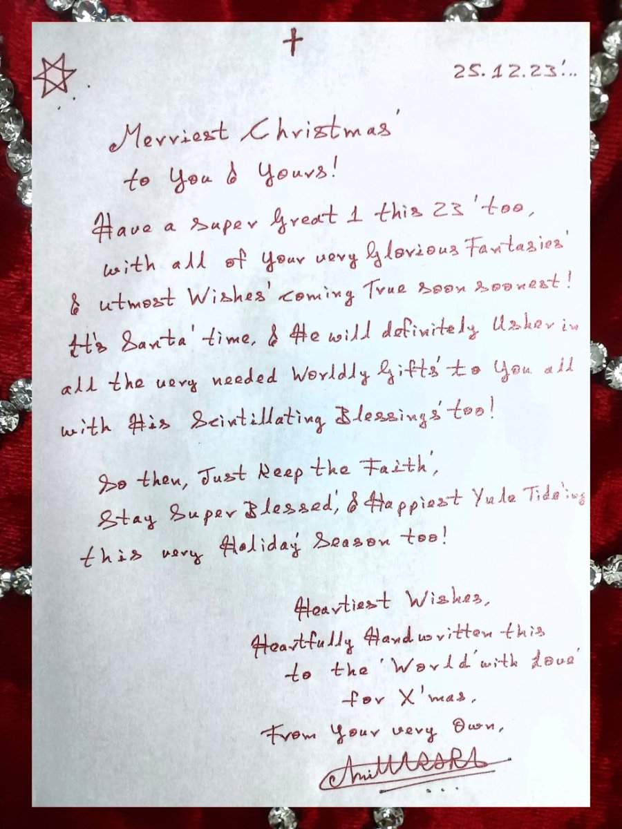 #AmittARORA pens his Handwritten Wishes to the #World, Wishing all a ~
*Merriest #CHRISTMAS !
❤🎅🌟🤶🎄🎁🍷♥️

#YuleTide *Christmas #Xmas #NewYearsEve ~ #NewYear!

#Festive #YuleTideCouture #ChristmasCouture!

#HauteCouture #PretaPorter #Luxe #Bespoke #TapisRouge #AltaModa!

#AA