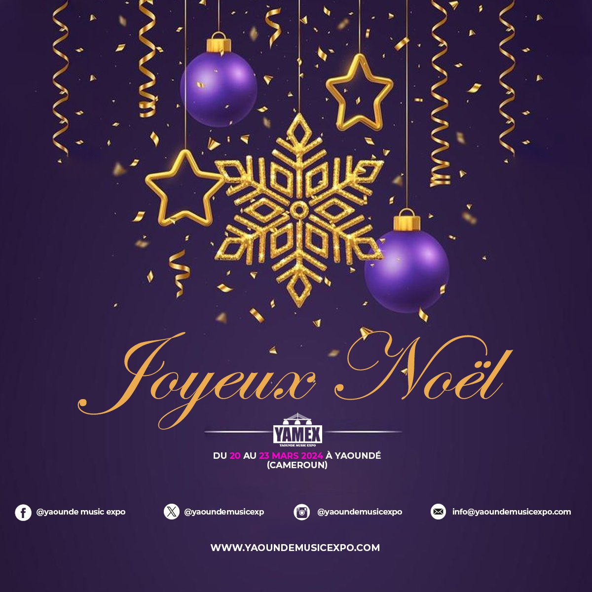yaoundemusicexp's tweet photo. Hello les YAMEX Lovers,
Que ce moment magique qu'est Noël vous réchauffe le cœur ! Le @yaoundemusicexp vous souhaite un Joyeux Noël 🎁🎄🎅 !
#YaoundeMusicExpo #YAMEX4 #YAMEX https://t.co/tQ8DZYIvN0