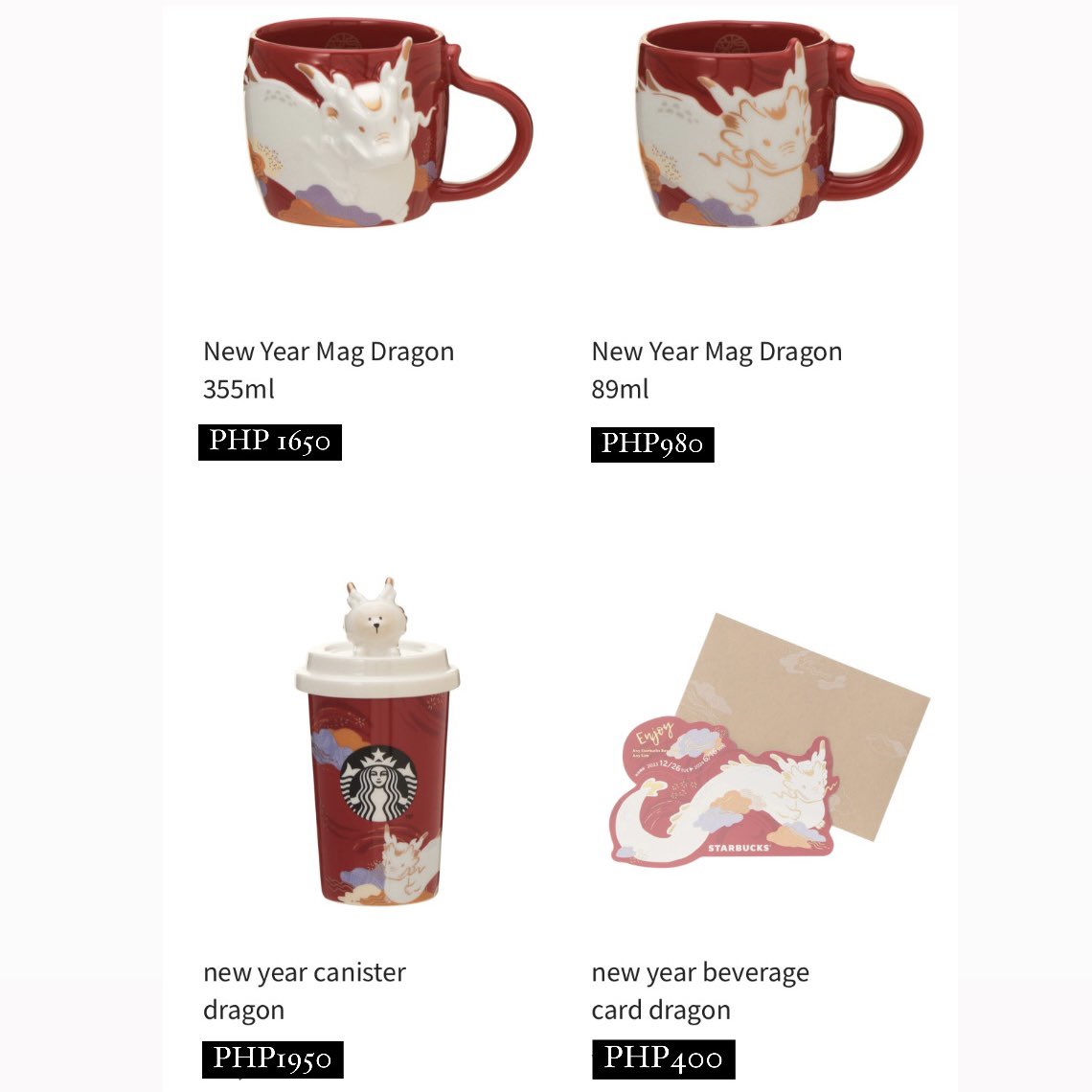oshare_ph's tweet photo. STARBUCKS JAPAN NEW YEAR 2024 COLLECTION
Release Date: 12/26 Tomorrow!! 

Prices in the next photos! DM us tonight so we can secure your items first thing tomorrow morning!🫶🏻

FOR BATCH 13 PREORDER📦
Tentative ETA: mid-Feb 2024 https://t.co/zA2YrJ5NIQ