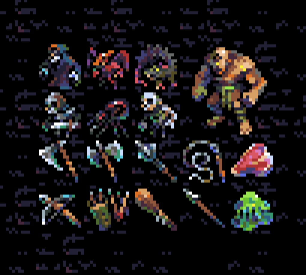 Some after Christmas chonky pixels. Feel free to give me more suggestions for stuff you want to see in a roguelike style like this. #pixelart