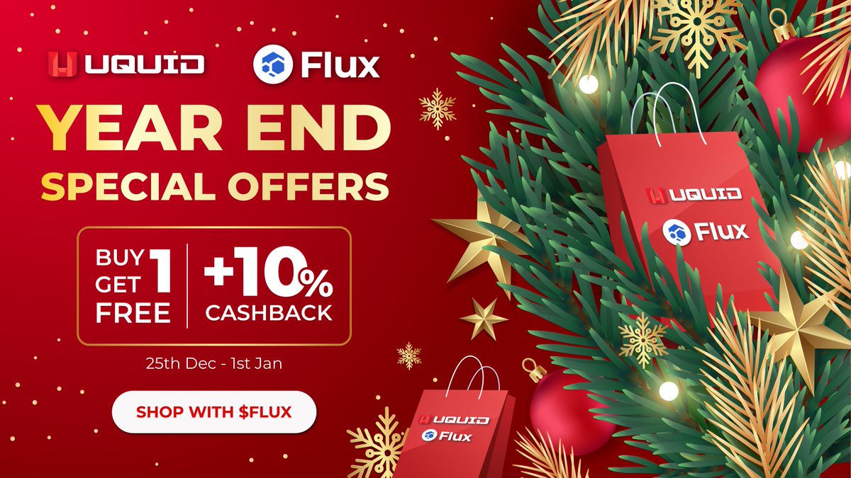 🎉 Today Uquid and <a href="/RunOnFlux/">Flux I Decentralized Cloud</a> have a surprise for our incredible communities! 🔥

Introducing the Christmas Special Offers: BUY 1 GET 1 FREE PLUS 10% CASHBACK

🎮Aligned with the biggest #SteamWinterSale, the campaign brings an exclusive blend of savings and gaming delights.