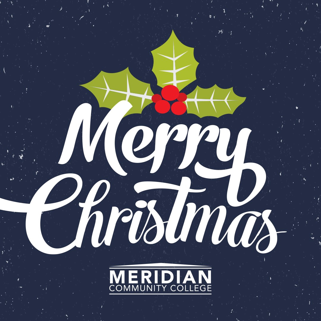 MERRY CHRISTMAS. Wishing a very Merry Christmas and Happy Holidays from all of us at Meridian Community College! 

#MccEagles #FindYourWings #MerryChristmas #HappyHolidays