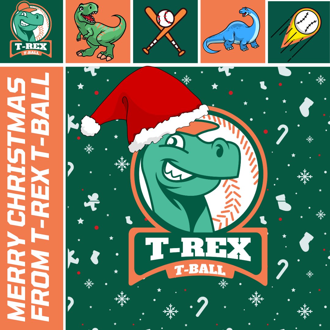 Merry Christmas to everyone celebrating from T-Rex T-Ball to you and your little dinos. Looking forward to seeing you on the field in 2024. #Feliznavidad 🦖⚾🦕 #hitcatchthrowroar
