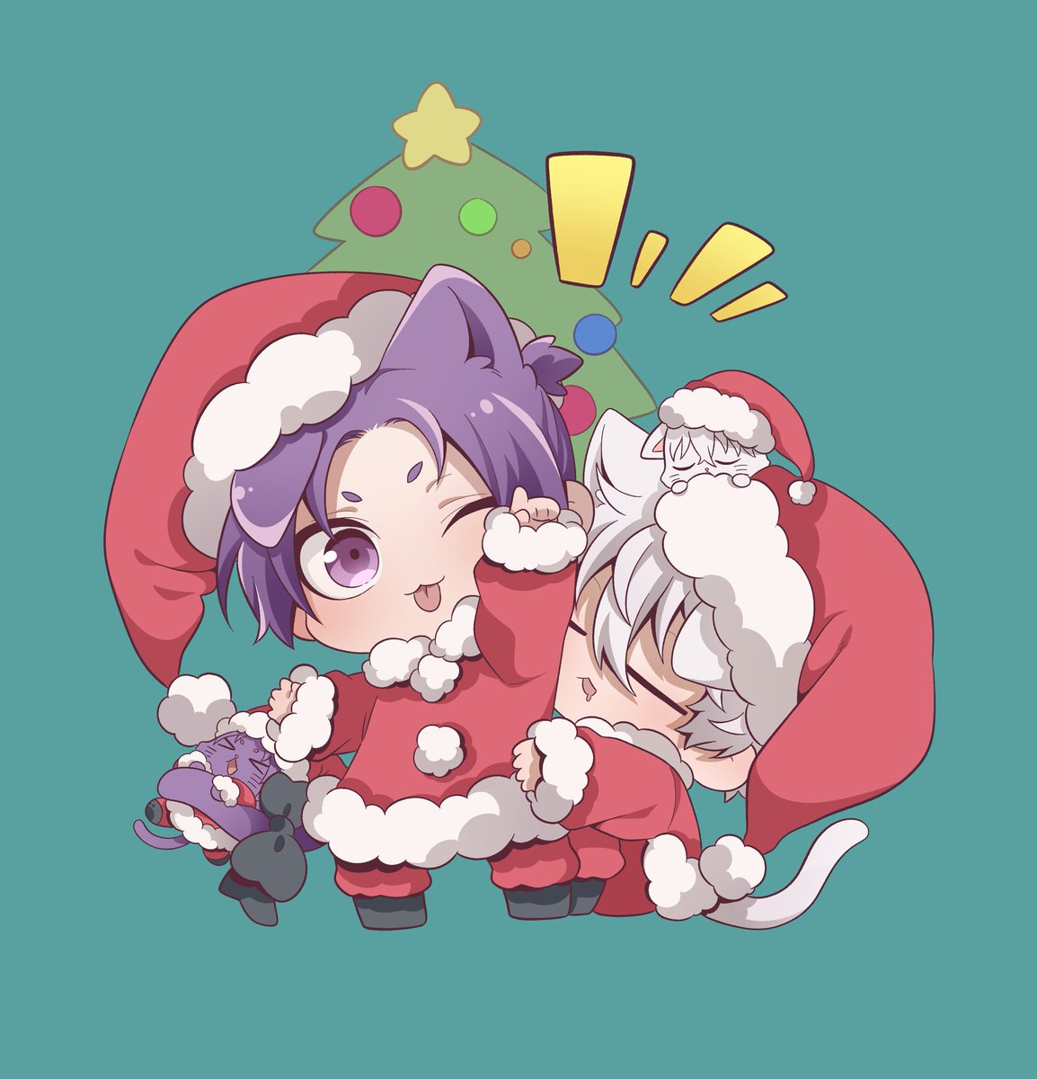 multiple boys santa hat animal ears hat purple eyes male focus christmas  illustration images