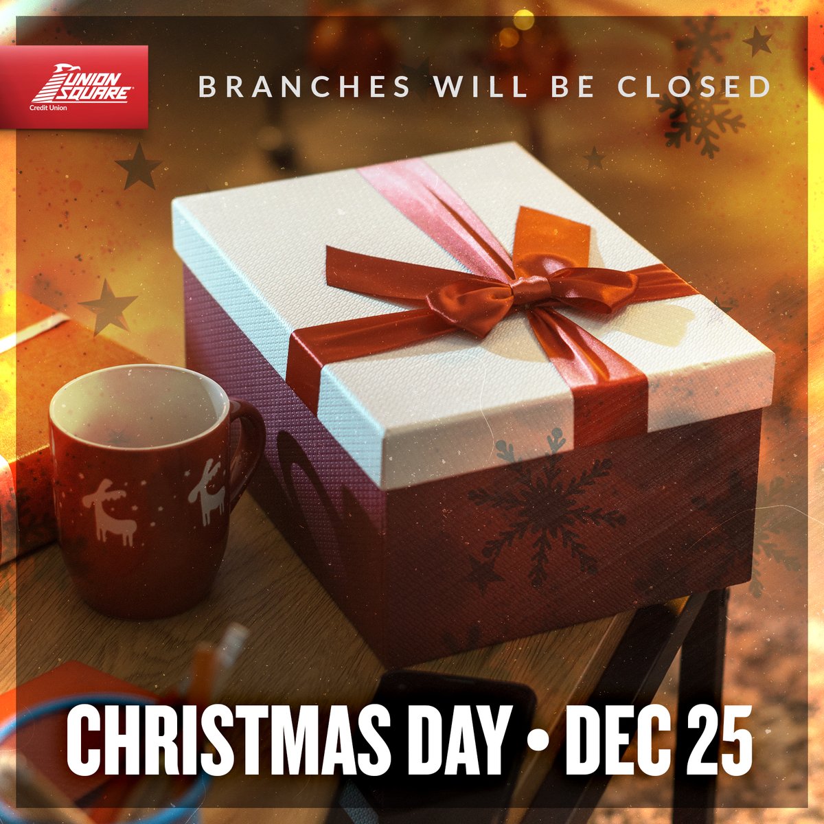 UnionSquareCU's tweet image. Merry Christmas from all of us at Union Square Credit Union! 🎄🎁

Please note that our branches will be closed today, but we'll be ready to serve you again tomorrow. All ATMs remain open 24/7. 

Wishing you a joyous and peaceful holiday!