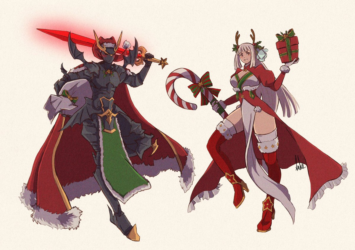 Elua_megumi's tweet photo. Hello @beauxquais !! I was your secret santa in the #bravelysanta2023 
I decided to do a little thing this year and I designed some winter alts for Alternis and Magnolia so they can have amazing holidays! (Also, moon christmas!)
I hope you like it 🖤❤️ https://t.co/nw878R3aNY