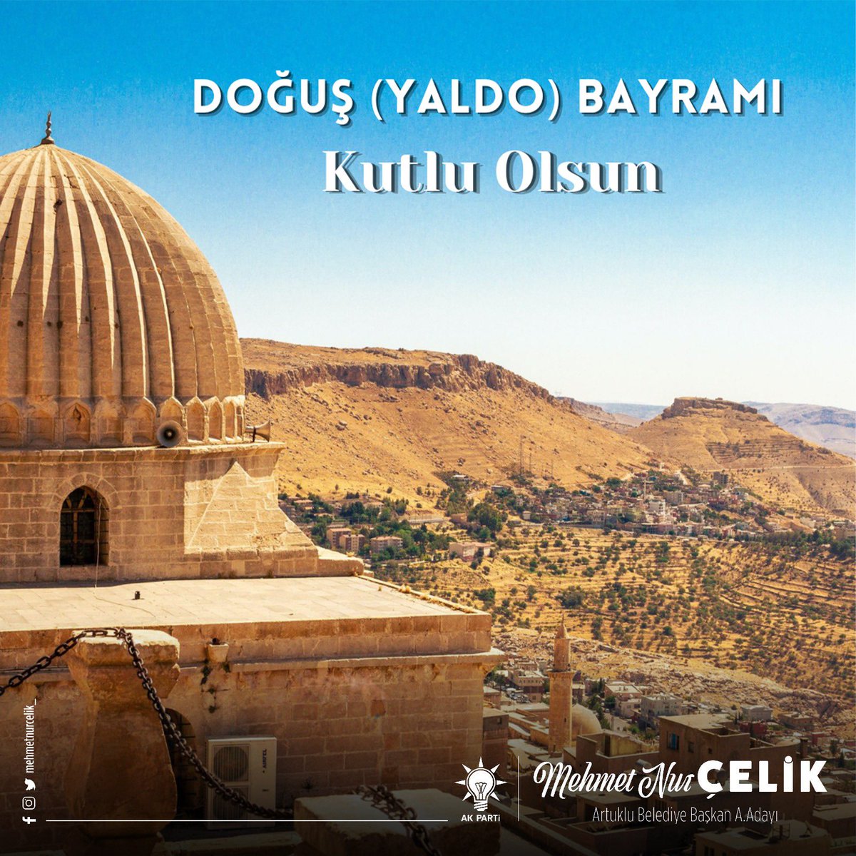 mehmetnurcelik_'s tweet photo. Birçok dini aynı çatı altında toplayan, dinlerin ve dillerin birleştiği Medeniyetler Şehri Mardin’imizin değerli Süryani vatandaşlarımızın Doğuş (Yaldo) Bayramı'nı en içten dileklerimle kutlar, sevgi, huzur ve bereketle dolu günler geçirmelerini temenni ederim. Nice mutlu bayramlara!