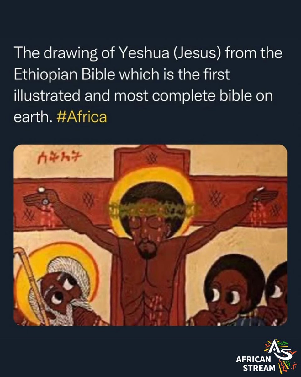 african_stream's tweet photo. MERRY CHRISTMAS, AFRO-JESUS!

Many assume Christianity in Africa was a purely Western missionary import.  However, as Ethiopian Christian Orthodox history shows, the religion was on the continent as early as the 4th century AD.  It was heavily influenced by local Ethiopian culture.  Depictions of figures such as Jesus and the apostles show them with dark skin and giant afros - very different from the blond-haired, blue-eyed figure many associate Jesus with.  The Ethiopian Bible is also among the oldest, and contains 81 books, 15 more than the King James’ 66.

#MerryChristmas #HappyHolidays #Christmas