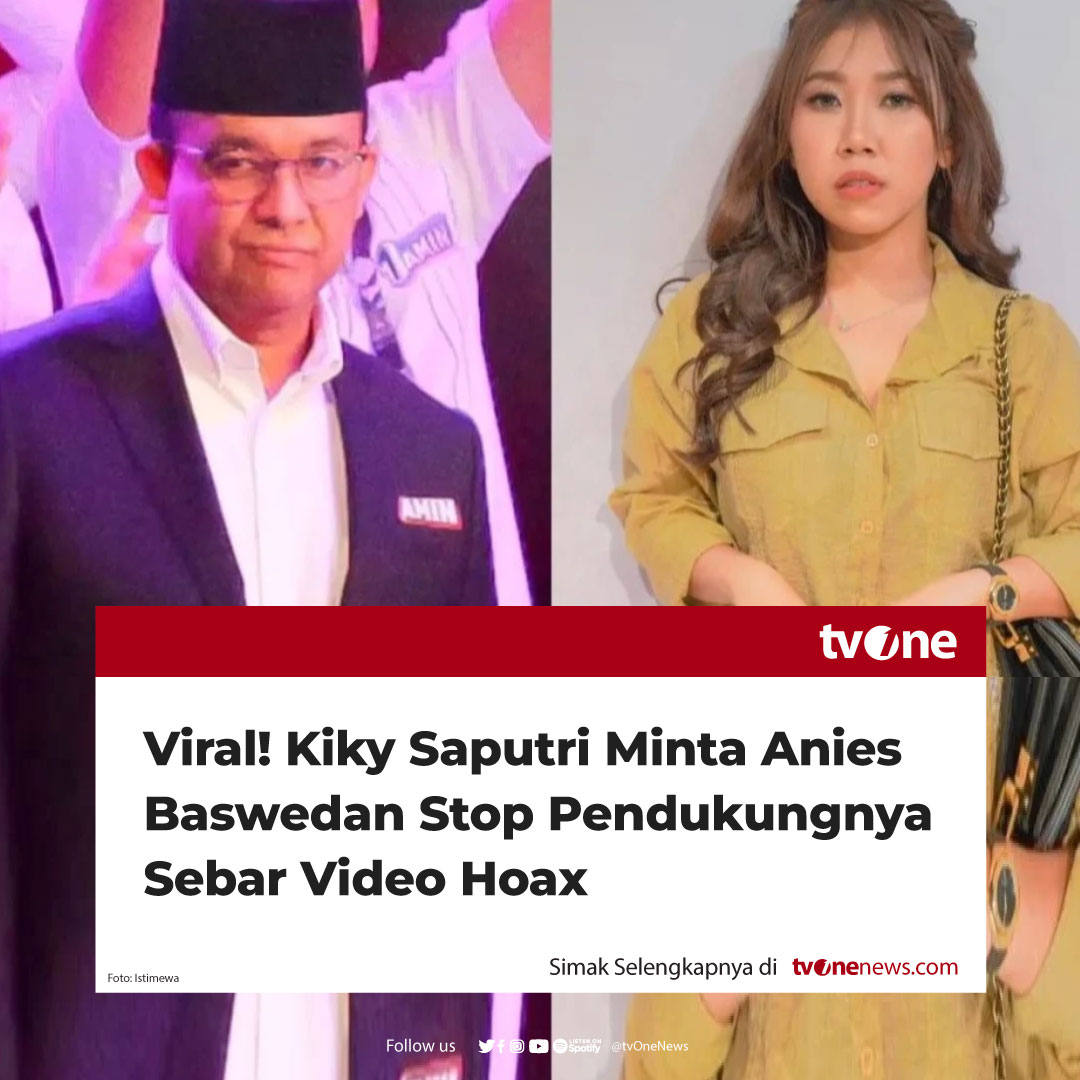 Komika Kiky Saputri yang dikenal kerap meroasting para pejabat turut menumpahkan semua pendapatnya tentang Pilpres 2024 di akun X atau Twitternya.

Baru-baru ini, Kiky Saputri tampak meminta Capres nomor urut 1 yaiti Anies Baswedan untuk mengedukasi pendukungnya.

Istri Muhammad
