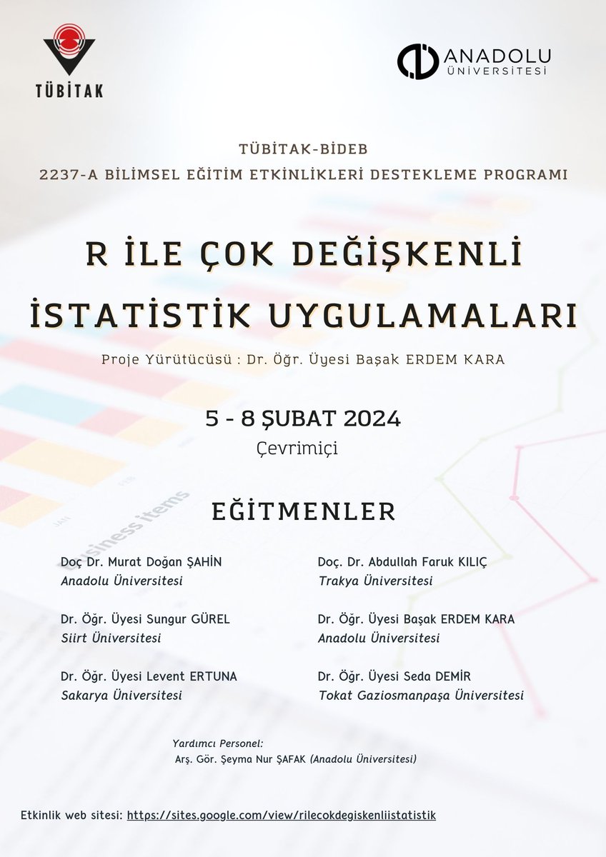 Tübitak BİDEB desteği ile doktora düzeyindeki araştırmacılara yönelik "R ile çok değişkenli istatistik uygulamaları" eğitimi. Son başvuru tarihi 10 Ocak 2024. sites.google.com/view/rilecokde…