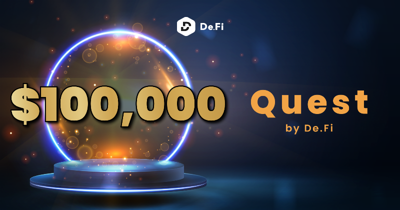 DeFi's tweet photo. 🚨 The inventor of the Largest Web3 SocialFi, @DeFi, has just LAUNCHED A $100K QUEST!

Rules are extremely simple!

Complete daily tasks (such as quizzes, riddles, or swaps) &amp; get a chance to win up to $100k! 🎁 #de_fi 

The SOONER to start, the more chances you get to win! ⏰