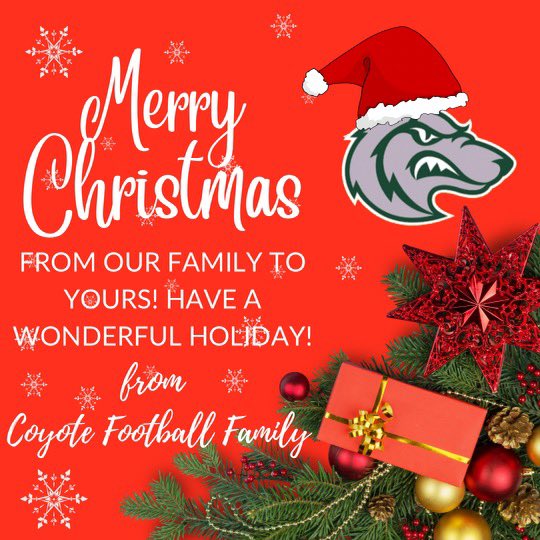 Merry Christmas from the Coyote Football Family to yours! Hope you enjoy the day! <a href="/StayHowlin/">Coyote Football</a> <a href="/TheCoyoteWay/">CypressCreek</a> <a href="/CCHS_Sport/">Cypress Creek High School Athletics</a> <a href="/KaitlynRidolph/">Ms. Ridolph</a> <a href="/CoachTico/">Coach Hernandez</a>
