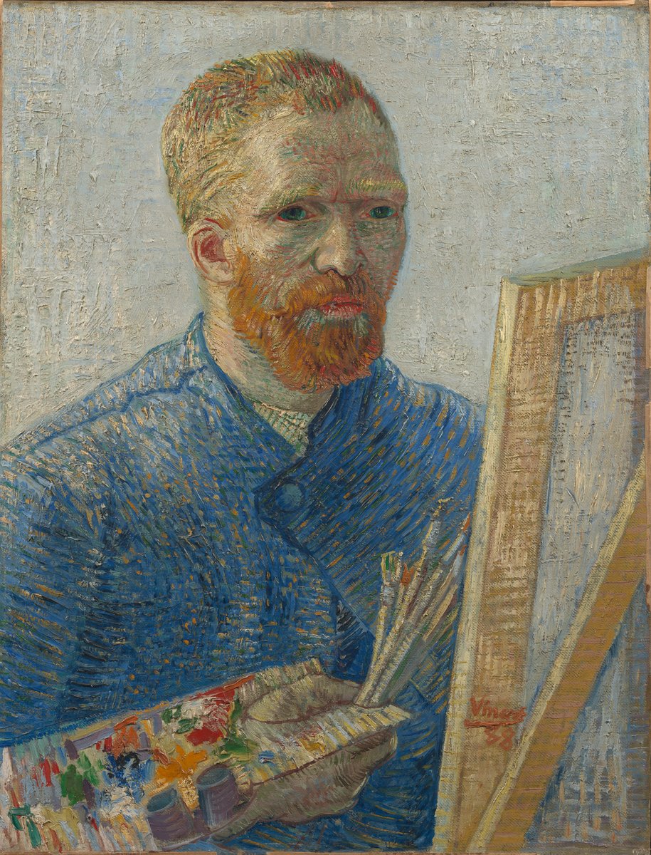 vangoghmuseum's tweet photo. Two portraits, seemingly made by different painters. 🧑‍🎨 The first self-portrait was painted within 2 years after the second. In Paris, Vincent found inspiration in painters like the Impressionists and he started to embrace their style and use of bright colours. https://t.co/Zd0iq27pMO