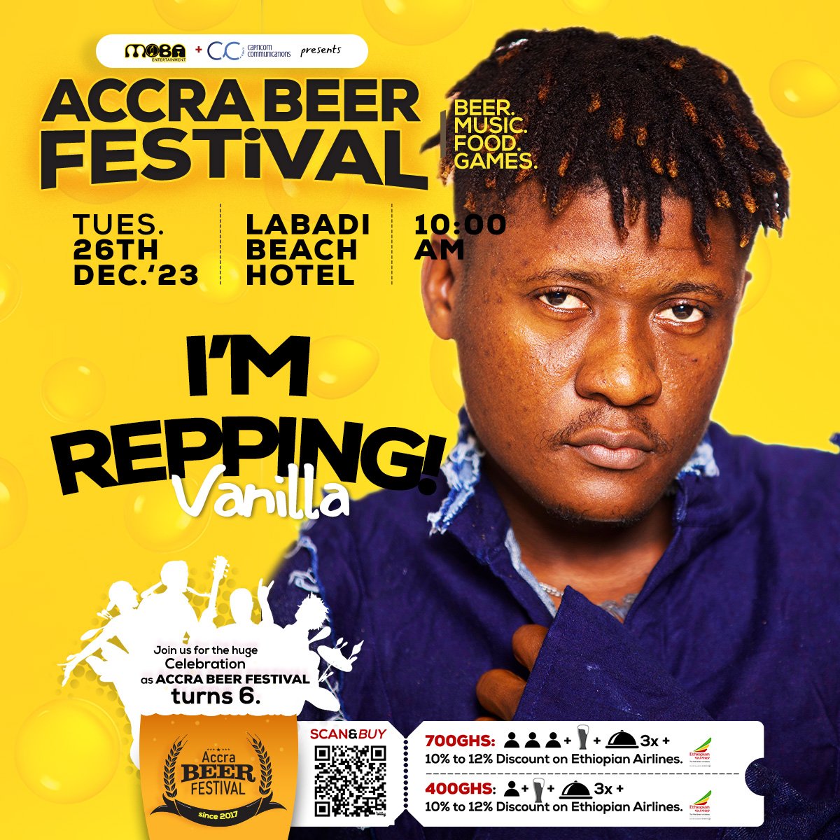 accrabeerfest_'s tweet photo. The Atongo (Kung fu) hitmaker @vanillamuzik_ is repping live at the #AccraBeerFestival tomorrow. Get your dancing shoes ready.
Get your ticket now! https://t.co/EdHKuM0Rx1.
#ABF #ABFat6 #WestAfricaBeer #BeerToRemember #Beer #DecemberinGhana https://t.co/GY9s6KivFO