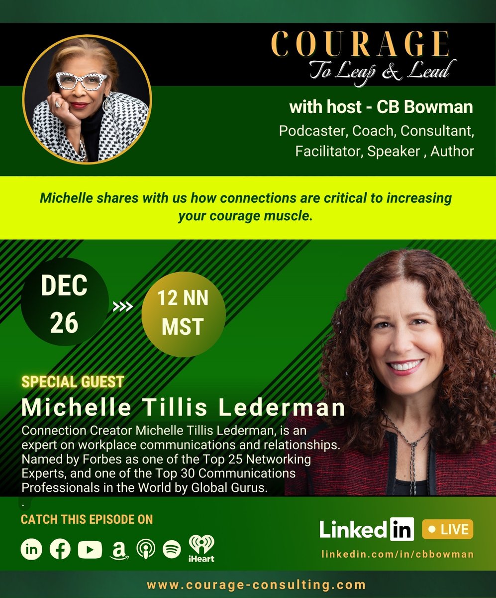 𝐓𝐎𝐌𝐎𝐑𝐑𝐎𝐖 𝐨𝐧 𝐂𝐨𝐮𝐫𝐚𝐠𝐞 𝐭𝐨 𝐋𝐞𝐚𝐩 & 𝐋𝐞𝐚𝐝! Michelle Tillis Lederman. 𝗟𝗲𝗮𝗿𝗻 𝗺𝗼𝗿𝗲 about Michelle: rpb.li/g8Fzb #CBBowmanLive #courage #courageleadership #cbbowman #courageous #courageconsultant #blackhistory #leadership