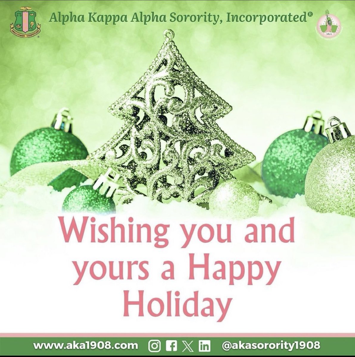 SKO_AKA_GSO (@aka_sko) on Twitter photo Repost from <a href="/akasorority1908/">Alpha Kappa Alpha</a>
~
During this holiday season, we ask you to take time to reflect upon the good things we have.. Like our Sisterhood! Wishing you and your loved ones a season of cheer, joy and peace. 🩷💚
#HappyHolidays #SoaringWithAKA
#AKA1908 Repost from <a href="/akasorority1908/">Alpha Kappa Alpha</a>
~
During this holiday season, we ask you to take time to reflect upon the good things we have.. Like our Sisterhood! Wishing you and your loved ones a season of cheer, joy and peace. 🩷💚
#HappyHolidays #SoaringWithAKA
#AKA1908