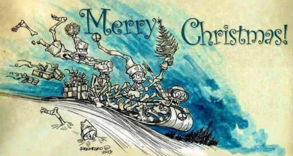 Merry Christmas 🎅 to all who celebrate 🍾 Art credit @reonegro circa 2013 #MerryChristmas #gratefuldead #Santa #sled #skeleton