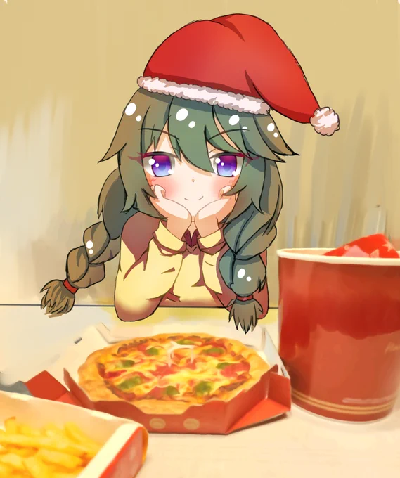 先輩と一緒にチキンとピザ食べました!! 