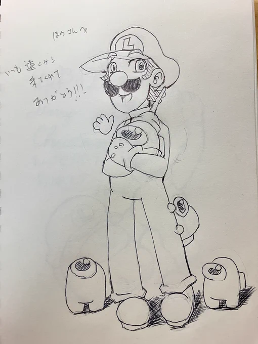 クリパオフ会で描いてもらったイラストです!ルイージくんも自機クルーちゃんもみんなかわいい!本当にありがとうございます、大切にします!! 