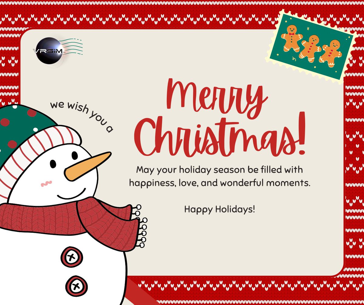 VRSimInc's tweet photo. The VRSim team wishes you a Merry Christmas and a Happy New Year! May the spirit of the holidays bring you happiness and joy!
#merryxmas #Christmas #MerryChristmas #christmasgreetings #VRSim #vr #virtualrealitysimulation https://t.co/YAZeoMaqbU