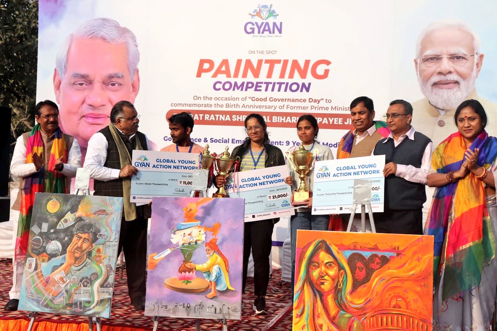tarunchughbjp's tweet photo. Took part in the programme organised by GYAN (Global Young Action Network) on the occasion of ‘Good governance Day’ to commemorate the birth anniversary of former Prime minister Atal Bihari Vajpayee and gave away prizes to the winners.
@GYAN_Network https://t.co/4hofEyOTq7