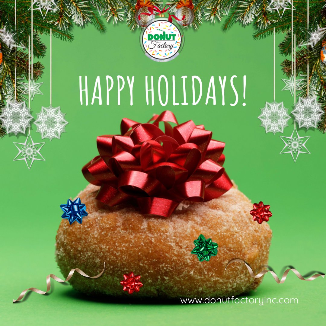 DonutFactoryInc's tweet photo. Happy Holidays from all of us at Donut Factory! 🎄 A big thank you to our amazing customers for their continuous support. Remember, donut 🍩 ever let anyone dull your sparkle, especially on this festive day! 

#HappyHolidays #DonutFactoryThanks #CustomerAppreciation #HolidayCheer https://t.co/K3cchdQk1r