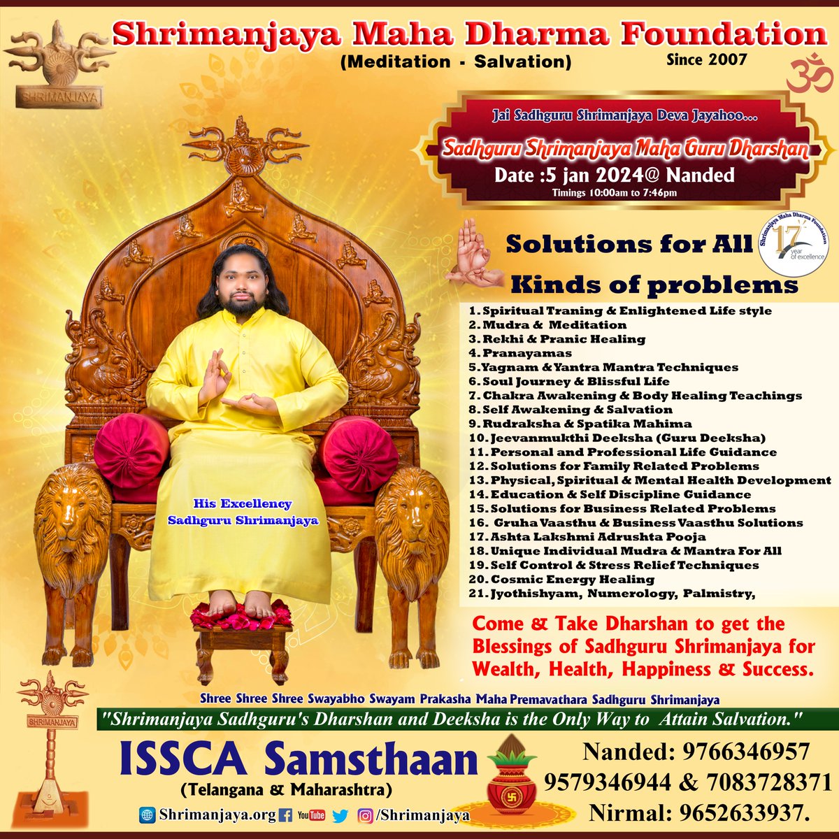 shrimanjaya's tweet photo. Jai Sadhguru Shrimanjaya Deva Jayahoo...
Sadhguru Shrimanjaya Maha Guru Dharshan
Date:5jan2024@Nanded
Solutions for all kinds of problems
Come &amp; Take Dharshan to get the
Blessings of Sadhguru Shrimanjaya for
Wealth, Health, Happiness &amp; Success
#nanded #shrimanjaya #gurudharshan https://t.co/z9MPAXe0yu