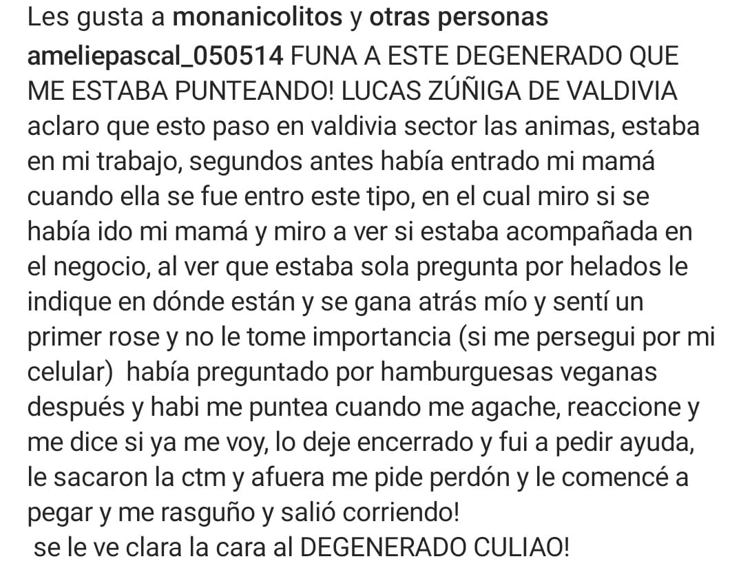 charliehabla_'s tweet photo. VALDIVIA: Esto ocurrió el 23 de Diciembre en la ciudad de Valdivia sector Las Animas. Los vecinos del lugar le dieron paloterapia afuera del almacén. El tipo fue identificado como Lucas Zúñiga, quién huyó del lugar.

Esa es una real mujer empoderada 💪💪 https://t.co/cBdiOyw19z