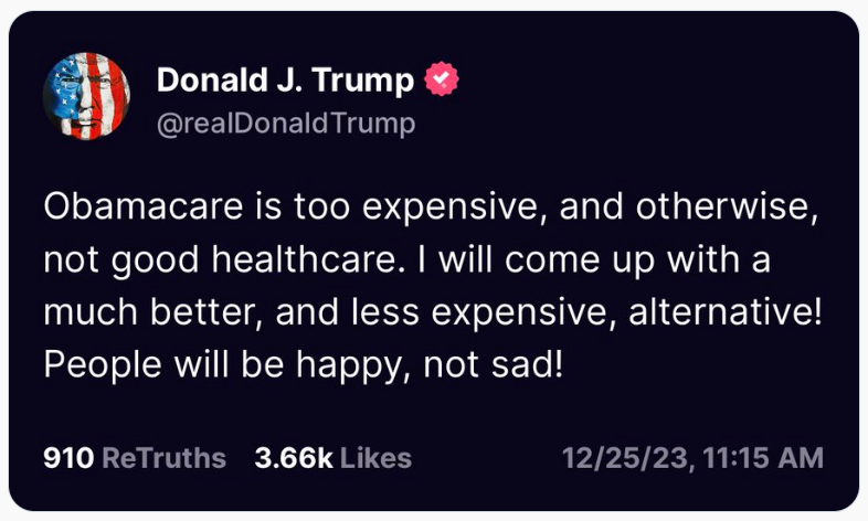Translation of Trump's post: 'Does it look like I know anything about healthcare? I can barely walk from my bed to the toilet. But when I create TrumpCare it will be free for rich people, and expensive for peasants. And it will not cover diabetes, heart disease, or any kind of…