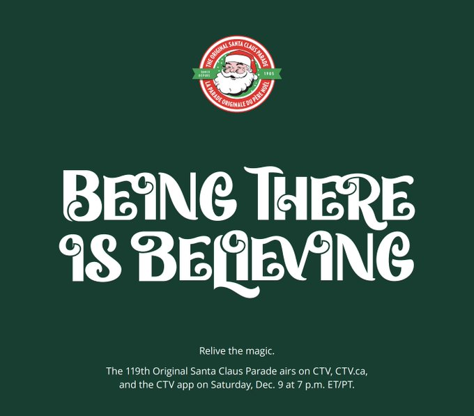 Relive all of the holiday ✨magic📷 this Saturday, December 9 at 7pm EST on
<a href="/CTV/">CTV</a>
📷bitly.ws/37aE8 and on the CTV app  #SantaClausParadeTO