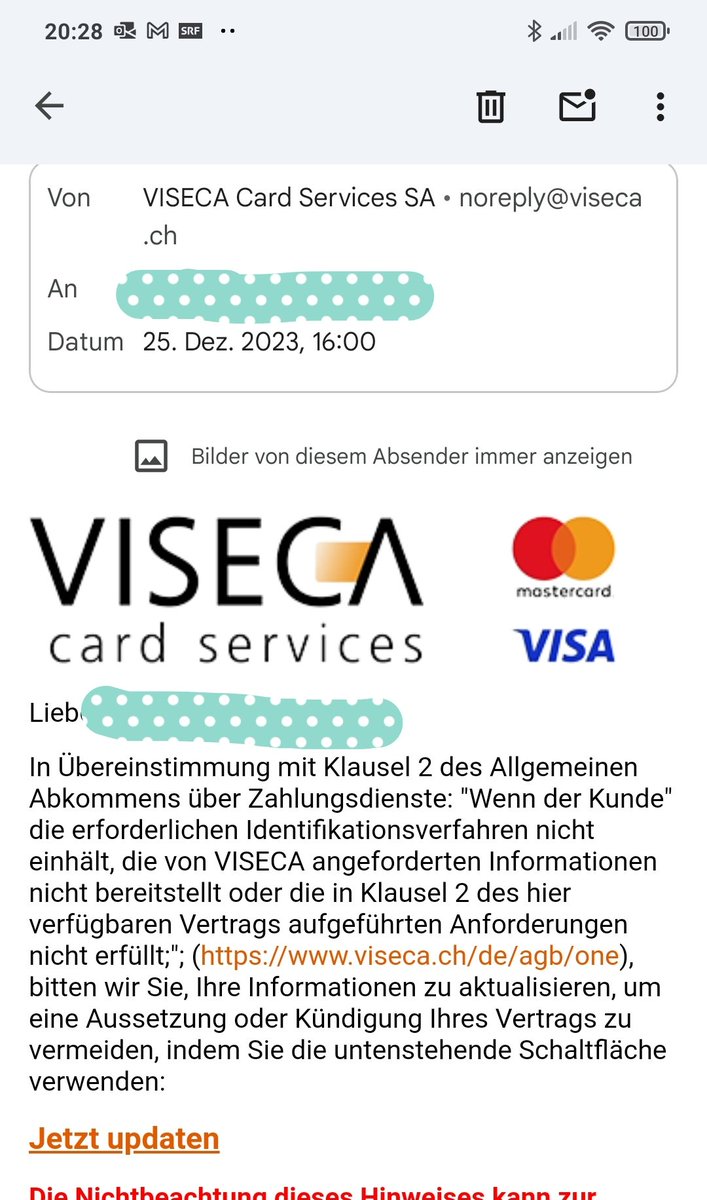 Phisher geben sich sogar die Mühe, die Absenderadresse zu spoofen🫠, nur die Deutschkenntnisse bleiben auf Grundschulniveau 🥴
<a href="/Viseca_Cards/">Viseca Card Services</a> #phishing