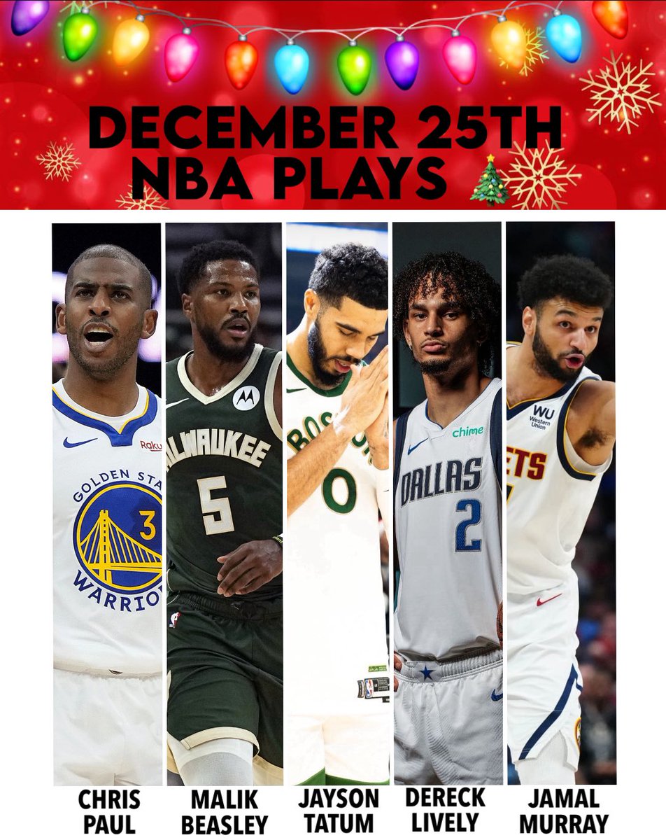 ItsYsltony's tweet photo. December 25th NBA PLAYS (PT.2) 🎁

Austin Reaves Over 19.0 Pts + Reb 
Kevin Durant Under 13.5 Reb + Ast 

These were plays that I was considering adding to my main list but they just missed the cut.

With Beasley selling I’m adding these two. 
🧪

FULL LIST ⬇️

- Chris Paul O7.5 Assists 
- Malik Beasley O2.5 3’s Made ✖️
- Jayson Tatum O4.0 Assists 
- Dereck Lively O8.5 Reb + Ast 
- Jamal Murray O22.5 Points 
- Kevin Durant U13.5 Reb + Ast
- Austin Reaves O19.0 Pts + Reb 

Good luck! 🎄

#NBA #Prizepicks #Gamblingtwitter #DFS