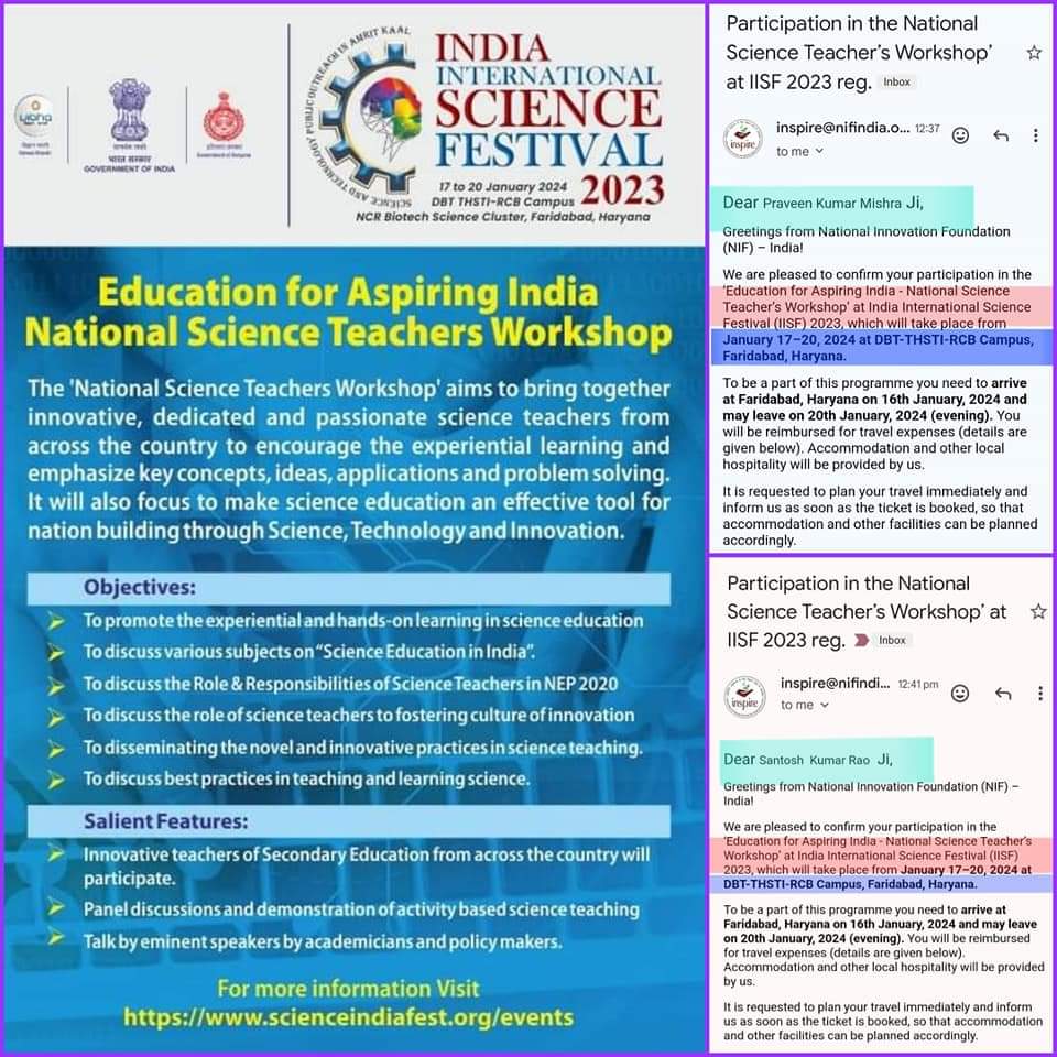 Thanks @iisfest for invitation🙏🙏

#India #International #Science #Festival #2023 #ScienceTeacherWorkshop #ReserachPaper #Vigyanika

@nifindia @InspireManak @ciet_ncert @basicshiksha_up @thisissanjubjp @Dm_Gorakhpur @shikshansamvad @school_sarkari @ravikishann @paswan