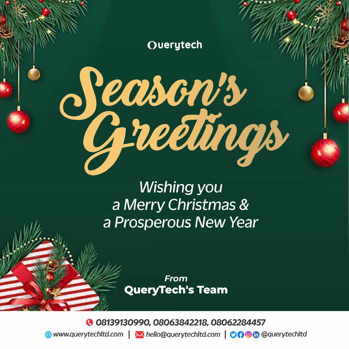 querytechltd's tweet photo. Wishing our esteemed customers a joyful Christmas filled with warmth, laughter, and the company of loved ones. May the holiday season bring you moments of peace and gratitude. https://t.co/EcblvVHp4q