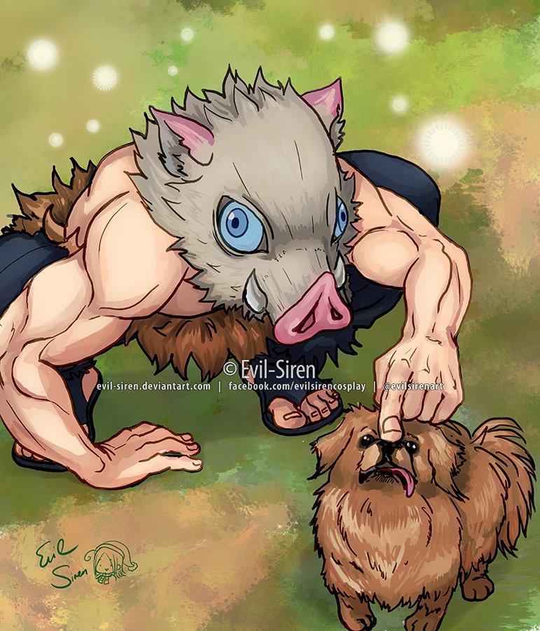 Merry Christmas <a href="/WitchOfCandles/">Louzifer</a> !
Inosuke and your dog Daisy for you.
Two tiny piglets!
ଘ(੭ˊ꒳​ˋ)੭✧

One of the Christmas fanarts I made for my friends.
🎄❄️🎁🎅