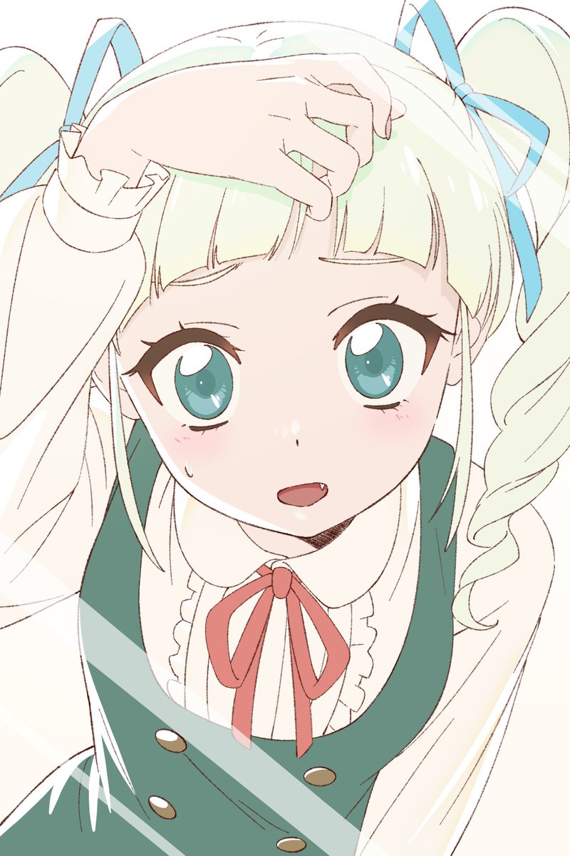 todo yurika ,toudou yurika 1girl solo fang ribbon looking at viewer drill hair dress  illustration images