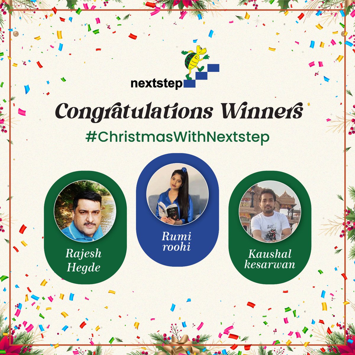 nextstepeng's tweet photo. A big thank you to everyone who participated in #christmaswithnextstep and made it a grand success.
Heartiest Congratulations to @rajeshhegdeblr @blog_by_rooh and @yaatrigad the winners of the contest!
Stay tuned for more such exciting contests. https://t.co/pkBhWp4arN