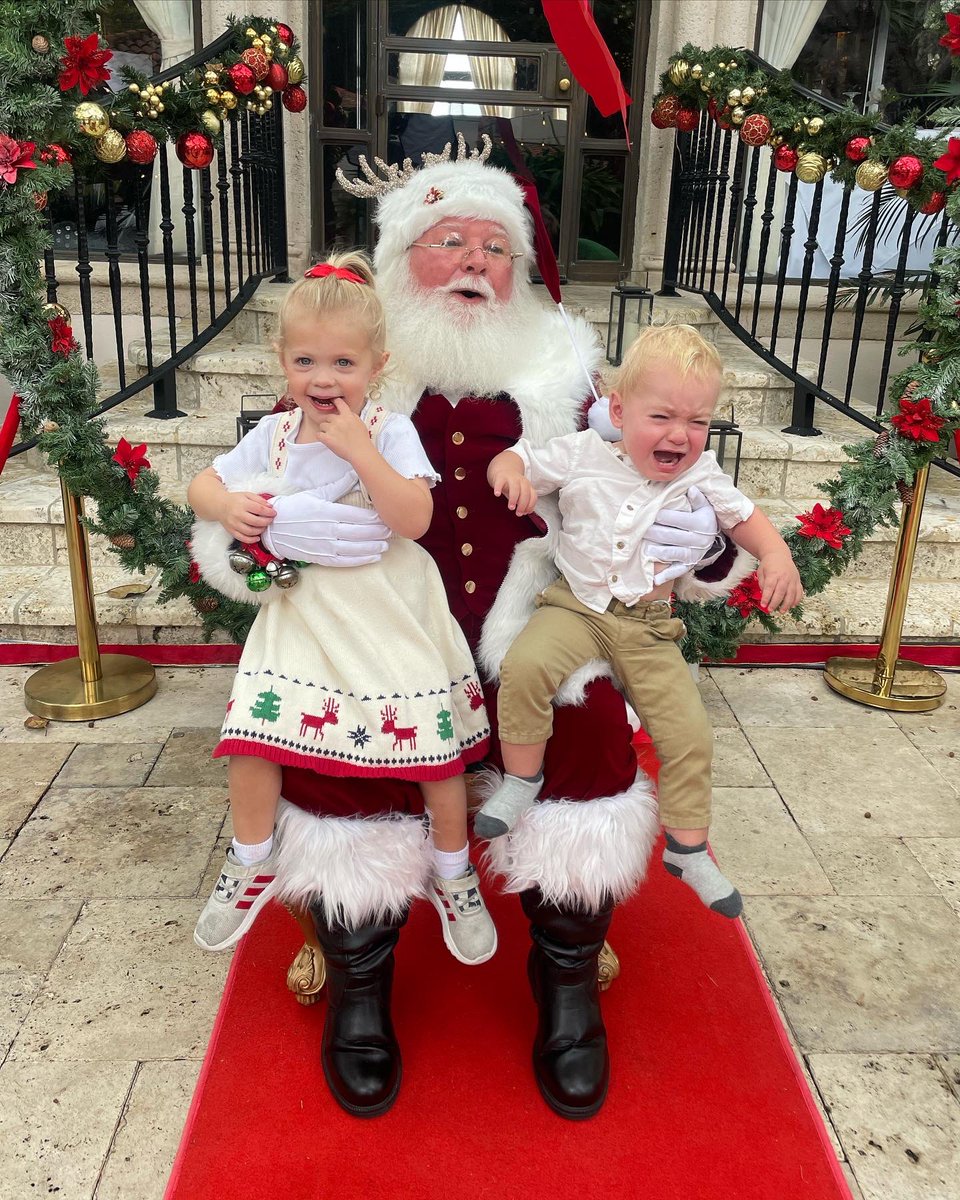 Merry Christmas and happy holidays from our family to yours! Hope your holidays are happier than when James met Santa 😂 (see second photo)