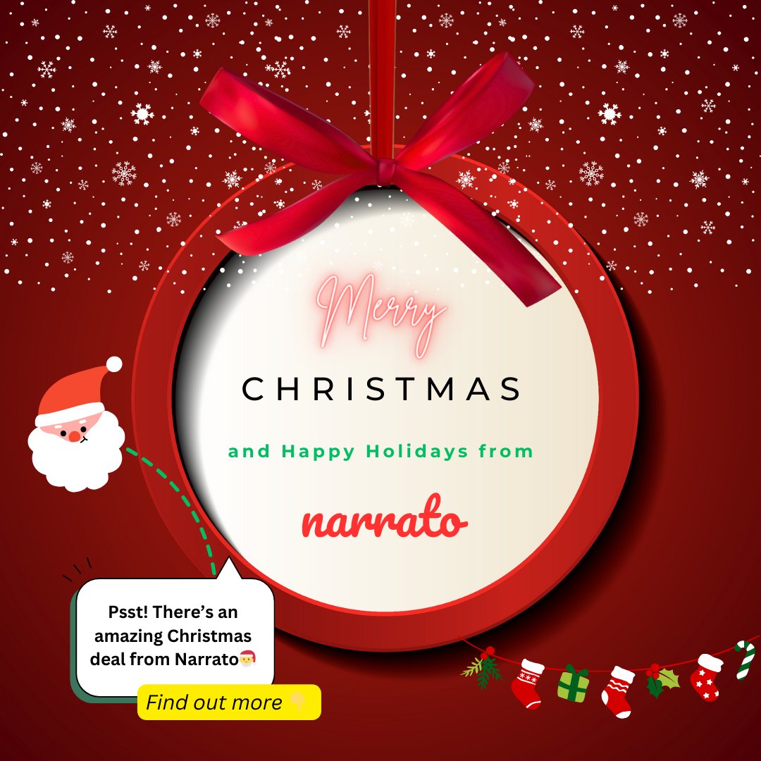 Wishing everyone a Merry Christmas along with team <a href="/narratoio/">Narrato</a> 🎅 🎄

Here's our Christmas present: 25% off for the 1st year on Narrato! 🎁 Claim your present by using the promo code XMAS23NRT on checkout.

Offer valid till December 27. Last 2 days left! #christmas #merrychristmas